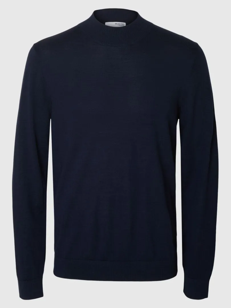 merinould_sweater_med_hj_4-1.webp Strik>SELECTED 100% MERINOULD SWEATER MED HØJ HALS Blue