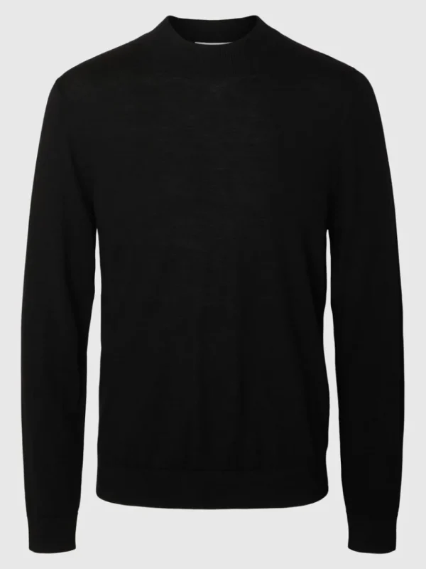 Strik>SELECTED 100% MERINOULD SWEATER MED HØJ HALS Black