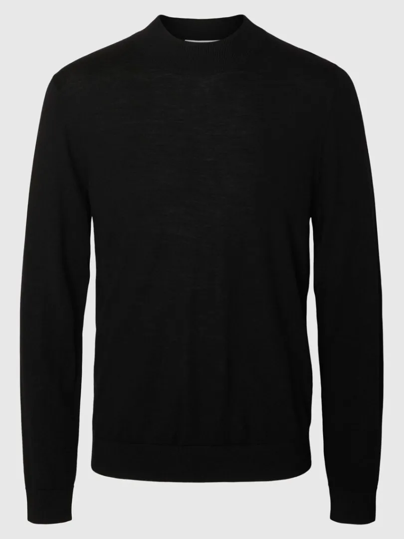 merinould_sweater_med_hj_4-2.webp Strik>SELECTED 100% MERINOULD SWEATER MED HØJ HALS Black