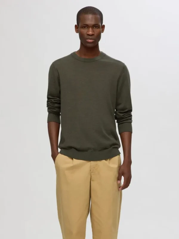 Strik>SELECTED 100% MERINOULD SWEATER MED RUND HALS Green