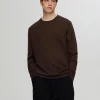Strik>SELECTED 100% MERINOULD SWEATER MED RUND HALS Brown