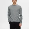 Strik>SELECTED 100% MERINOULD SWEATER MED RUND HALS Grey