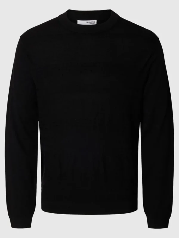Strik>SELECTED 100% MERINOULD SWEATER MED RUND HALS Black