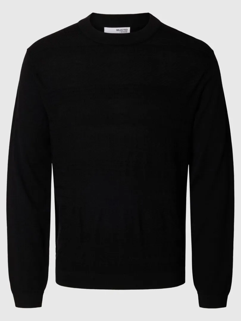 merinould_sweater_med_ru_0-6.webp Strik>SELECTED 100% MERINOULD SWEATER MED RUND HALS Black