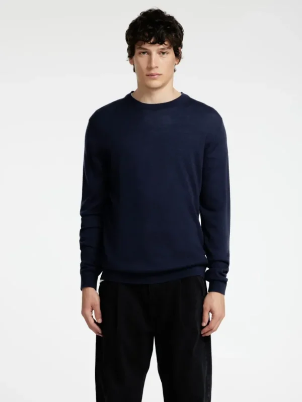 Strik>SELECTED 100% MERINOULD SWEATER MED RUND HALS Blue