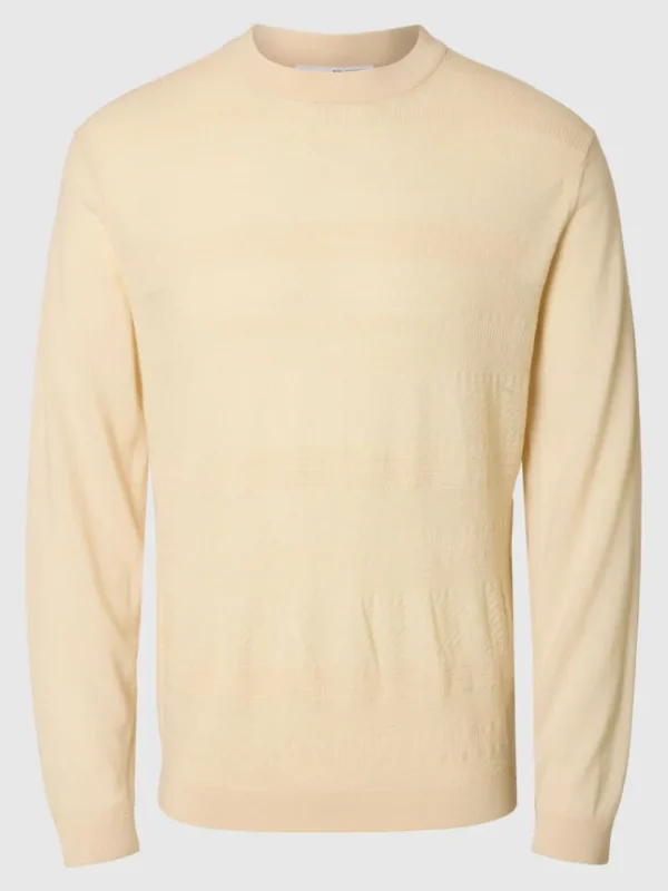Strik>SELECTED 100% MERINOULD SWEATER MED RUND HALS Beige