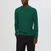 Strik>SELECTED 100% MERINOULD SWEATER MED RUND HALS Green