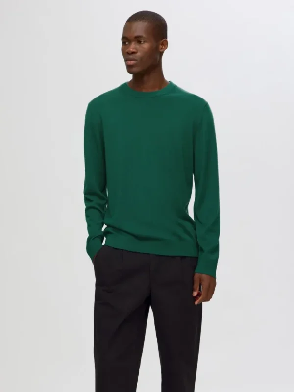 Strik>SELECTED 100% MERINOULD SWEATER MED RUND HALS Green