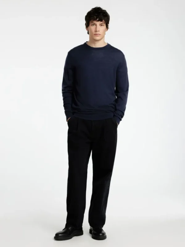 Strik>SELECTED 100% MERINOULD SWEATER MED RUND HALS Blue