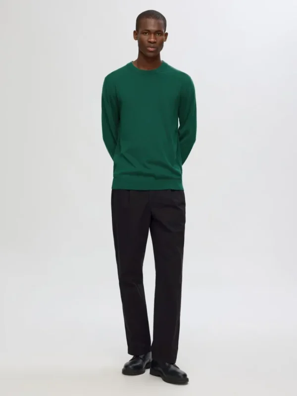 Strik>SELECTED 100% MERINOULD SWEATER MED RUND HALS Green