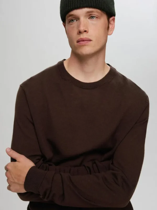 Strik>SELECTED 100% MERINOULD SWEATER MED RUND HALS Brown