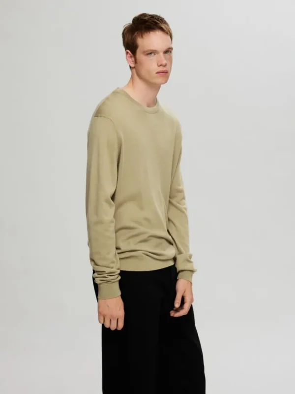 Strik>SELECTED 100% MERINOULD SWEATER MED RUND HALS Brown