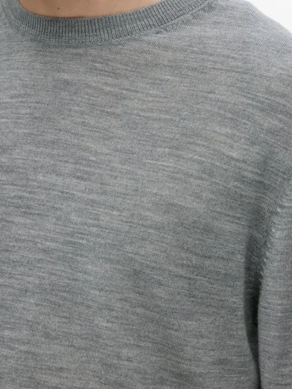 Strik>SELECTED 100% MERINOULD SWEATER MED RUND HALS Grey