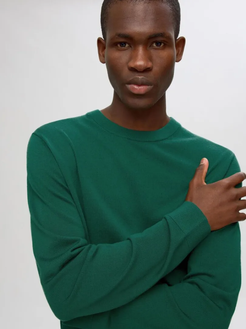 merinould_sweater_med_ru_2-7.webp Strik>SELECTED 100% MERINOULD SWEATER MED RUND HALS Green