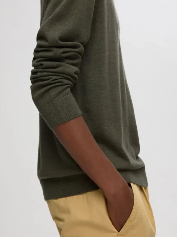 Strik>SELECTED 100% MERINOULD SWEATER MED RUND HALS Green