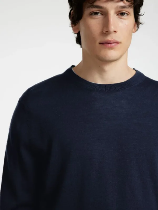 Strik>SELECTED 100% MERINOULD SWEATER MED RUND HALS Blue