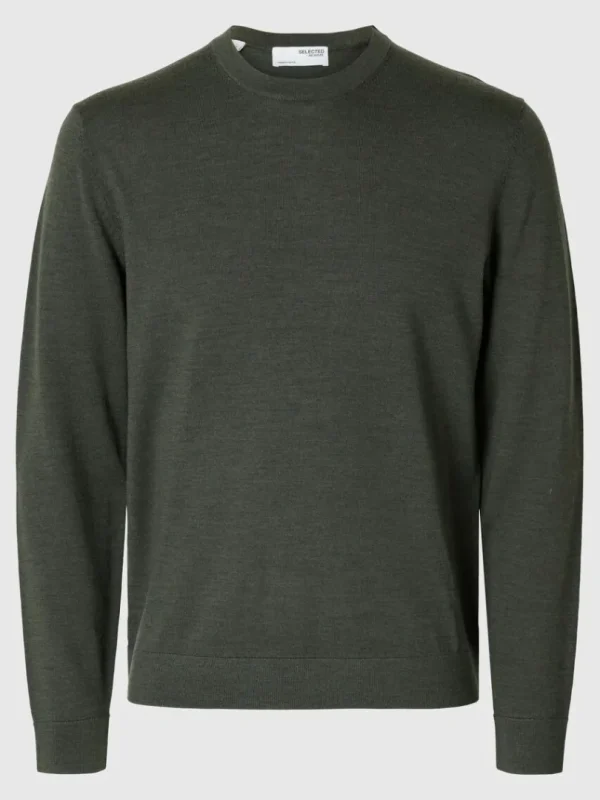 Strik>SELECTED 100% MERINOULD SWEATER MED RUND HALS Green