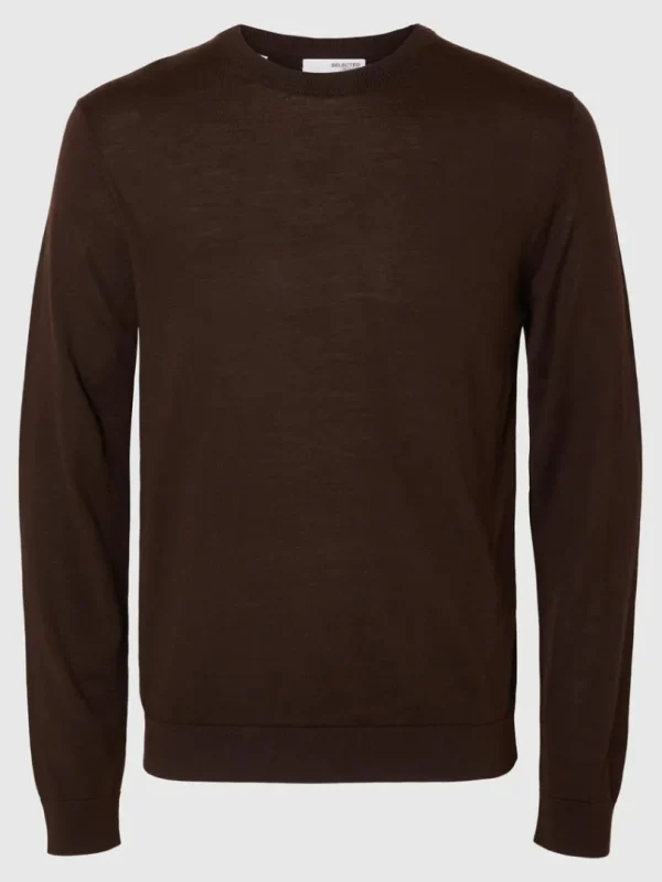 Strik>SELECTED 100% MERINOULD SWEATER MED RUND HALS Brown