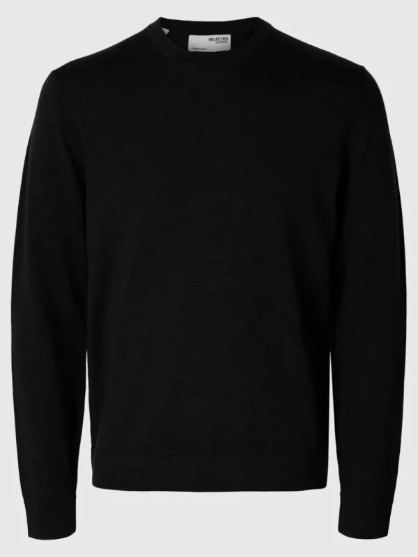 Strik>SELECTED 100% MERINOULD SWEATER MED RUND HALS Black