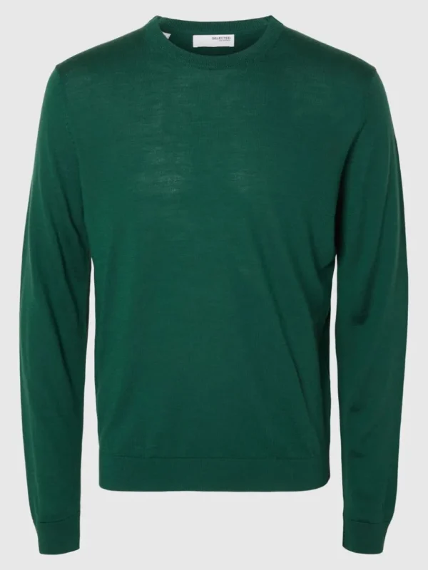 Strik>SELECTED 100% MERINOULD SWEATER MED RUND HALS Green