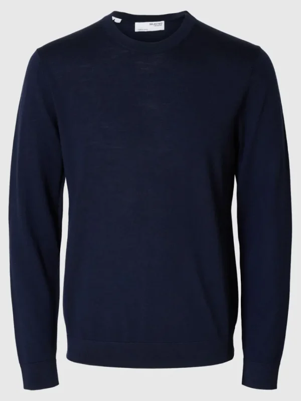 Strik>SELECTED 100% MERINOULD SWEATER MED RUND HALS Blue
