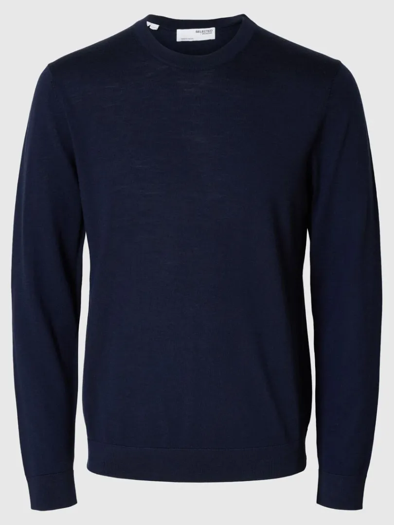 merinould_sweater_med_ru_4.webp Strik>SELECTED 100% MERINOULD SWEATER MED RUND HALS Blue
