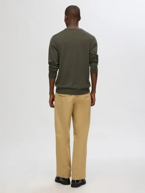 Strik>SELECTED 100% MERINOULD SWEATER MED RUND HALS Green