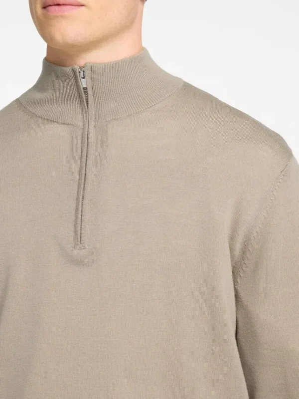 Strik>SELECTED 100% MERINOULD TRØJE MED HALV LYNLÅS Beige