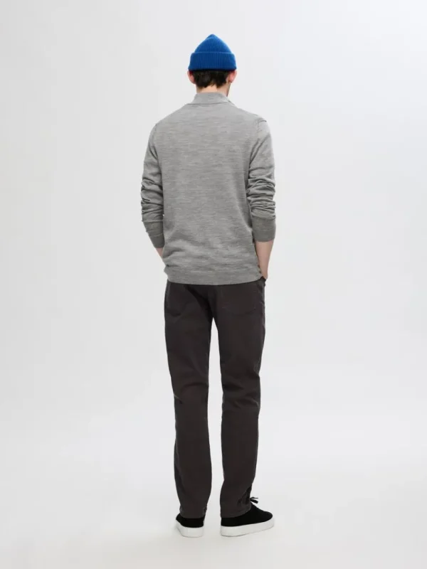 Strik>SELECTED 100% MERINOULD TRØJE MED HALV LYNLÅS Grey