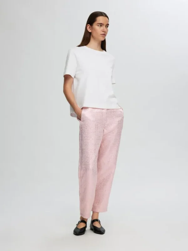 Bukser>SELECTED METALFARVET JACQUARD CROPPED BUKSER Pink