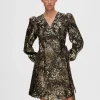 Kjoler>SELECTED METALFARVET JACQUARD KORT KJOLE Gold