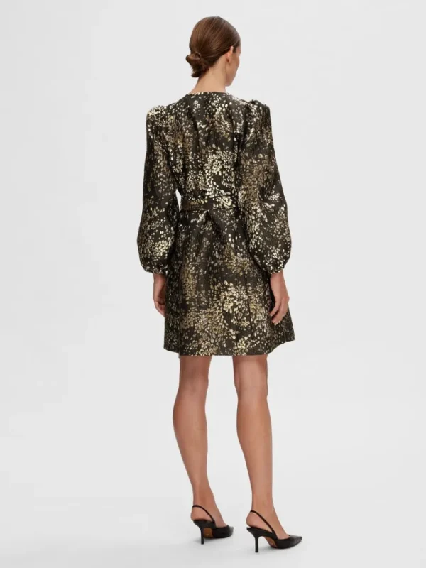 Kjoler>SELECTED METALFARVET JACQUARD KORT KJOLE Gold