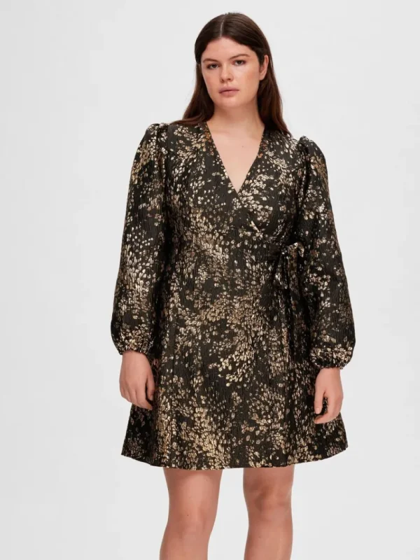 Kjoler>SELECTED METALFARVET JACQUARD KORT KJOLE Gold