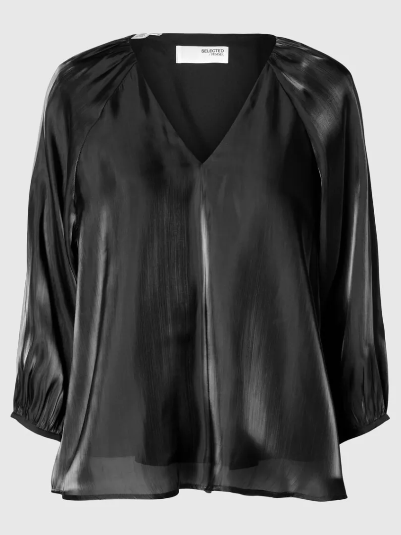metallisk_bluse_med_vhals_5.webp Toppe Og Bluser>SELECTED METALLISK BLUSE MED V-HALS Black