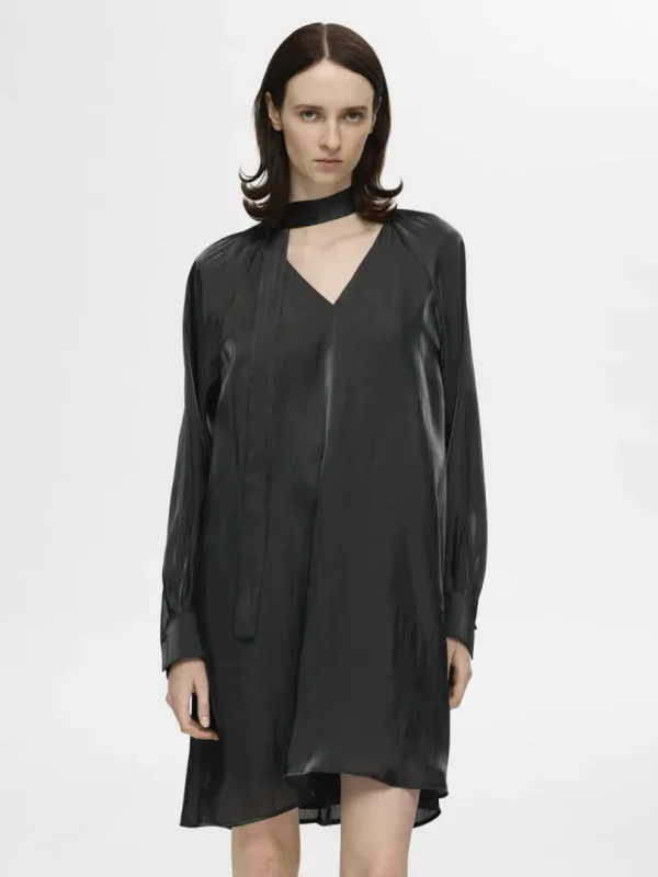 Kjoler>SELECTED METALLISK KJOLE MED V-HALS Black