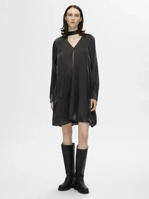 Kjoler>SELECTED METALLISK KJOLE MED V-HALS Black