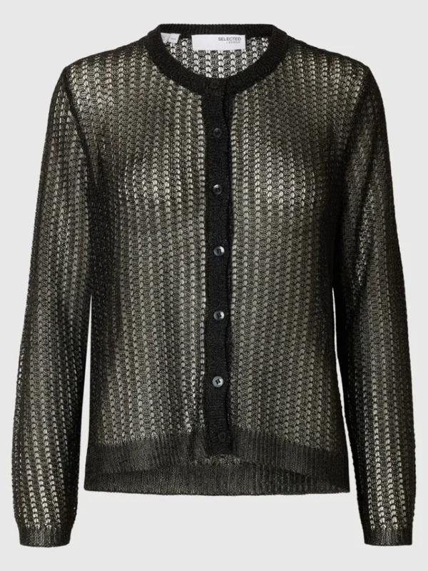Strik>SELECTED METALLISK STRIKKET CARDIGAN Black