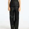 Bukser>SELECTED MID WAIST LÆDERBUKSER Black