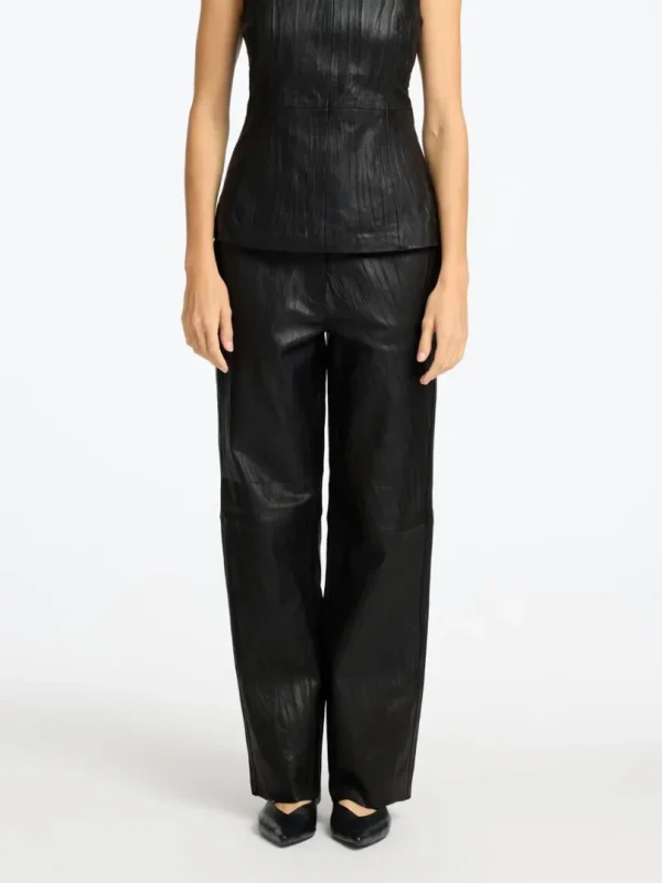Bukser>SELECTED MID WAIST LÆDERBUKSER Black