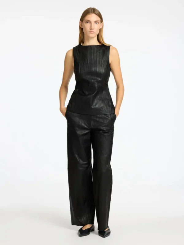 Bukser>SELECTED MID WAIST LÆDERBUKSER Black