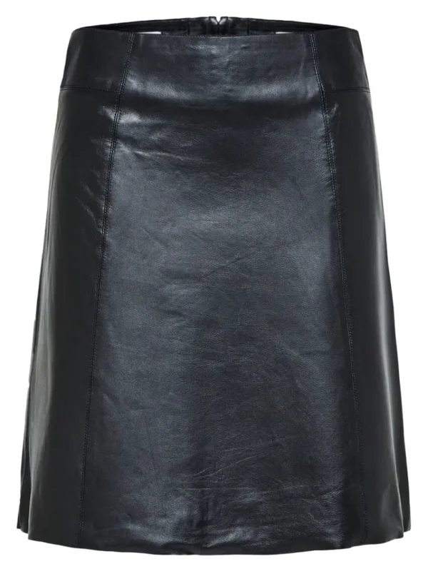 Nederdele>SELECTED MINI LÆDERNEDERDEL Black
