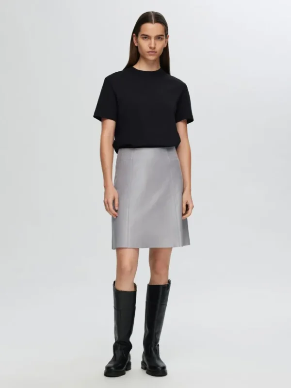 Nederdele>SELECTED MINI LÆDERNEDERDEL Grey
