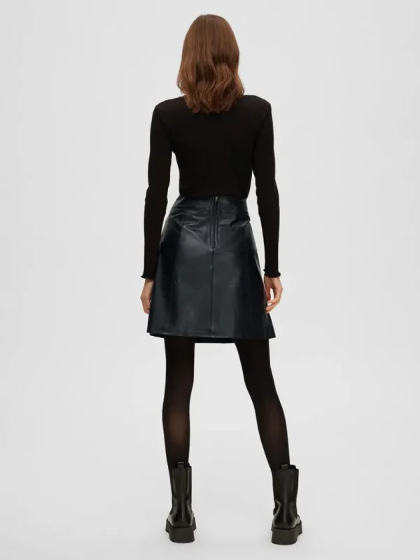 Nederdele>SELECTED MINI LÆDERNEDERDEL Black