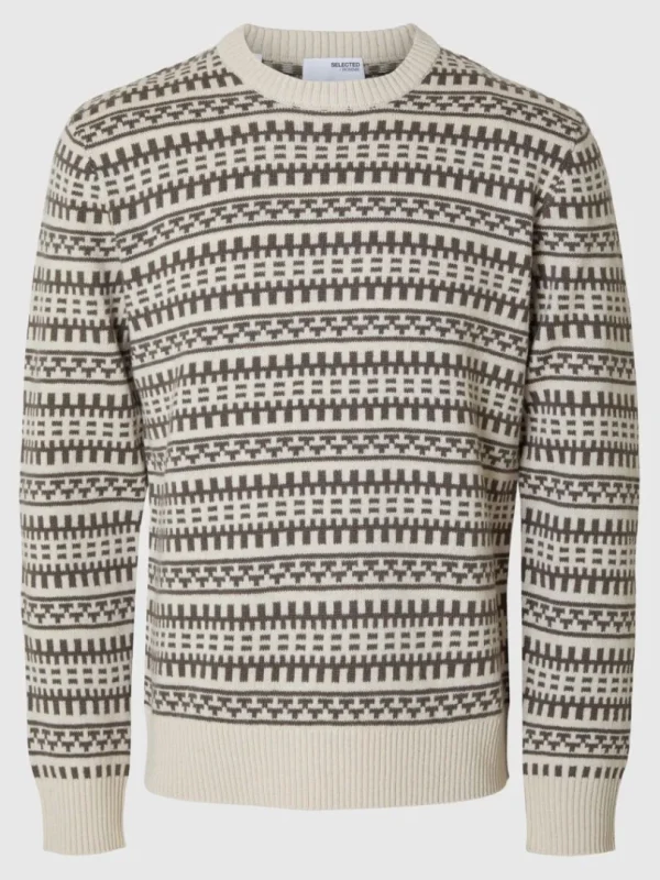 Strik>SELECTED MØNSTRET SWEATER MED RUND HALS Beige