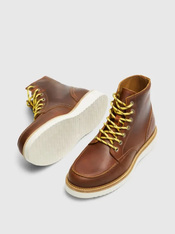 Sko>SELECTED MOC-TOE LÆDERSTØVLER Brown