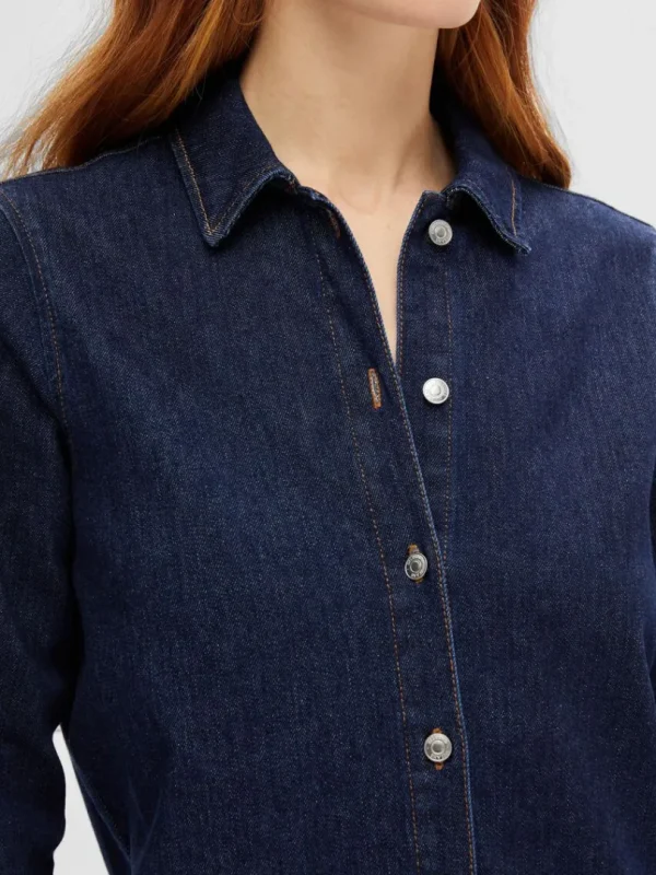 Kjoler>SELECTED MØRKEBLÅ DENIM MIDIKJOLE Blue
