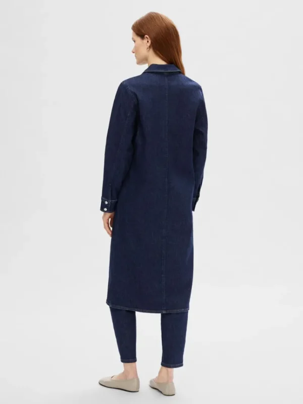 Kjoler>SELECTED MØRKEBLÅ DENIM MIDIKJOLE Blue