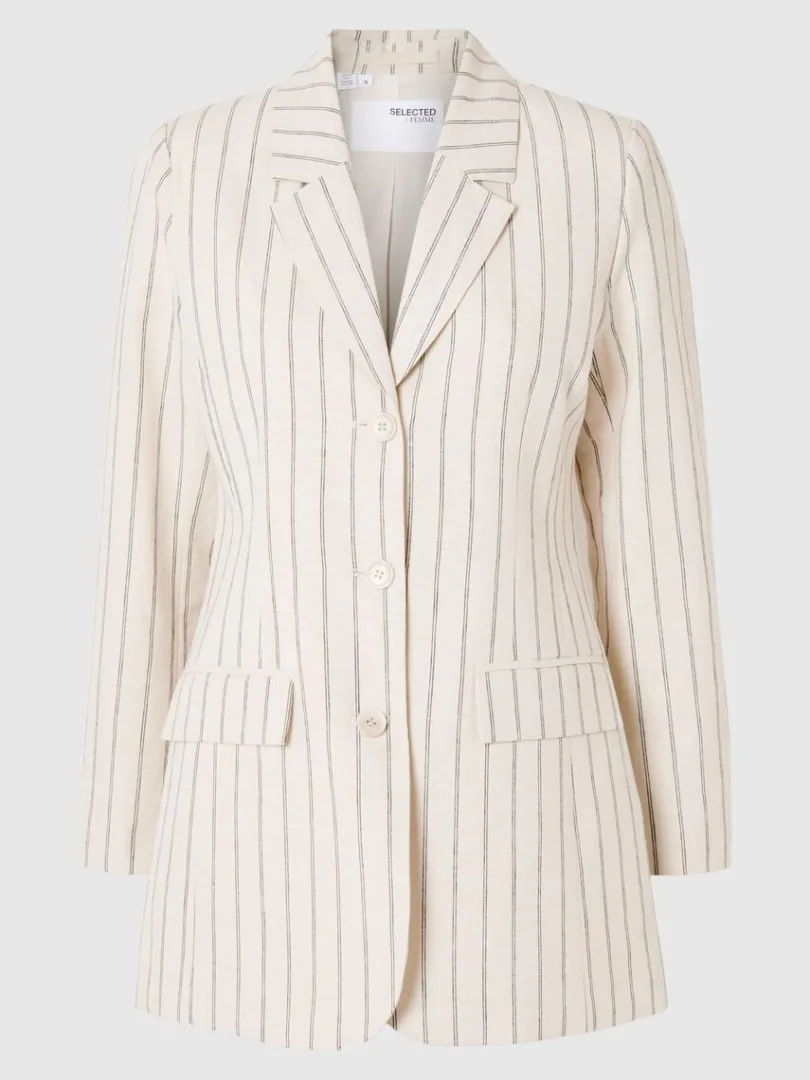 nlestribet_blazer_5.webp Jakkesæt & Blazers>SELECTED NÅLESTRIBET BLAZER Beige