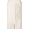 Nederdele>SELECTED NÅLESTRIBET MIDINEDERDEL Beige