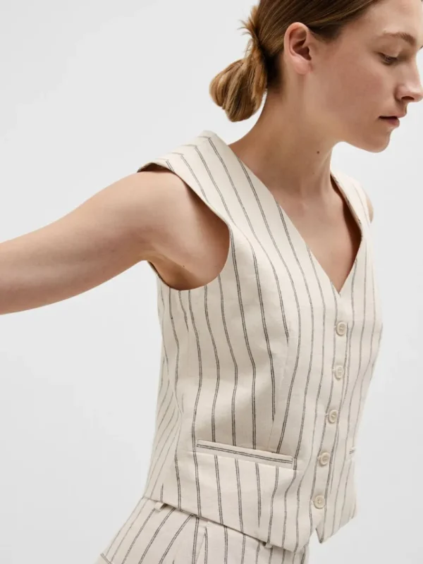 Jakkesæt & Blazers | Toppe Og Bluser>SELECTED NÅLESTRIBET VEST Beige